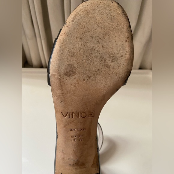 VINCE Black "Rita" Croc Embossed Leather Ankle Strap Heels Sandals Black Size 9M - Picture 11 of 14